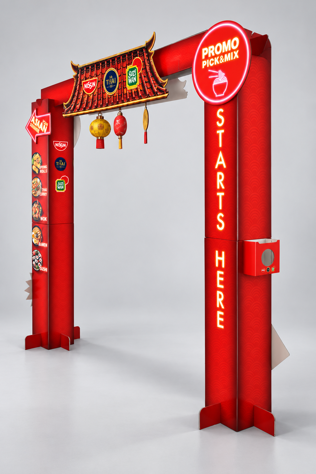 Rode Aziatische Promotieboog met Foodmerken Rode Aziatische Promotieboog met Foodmerken