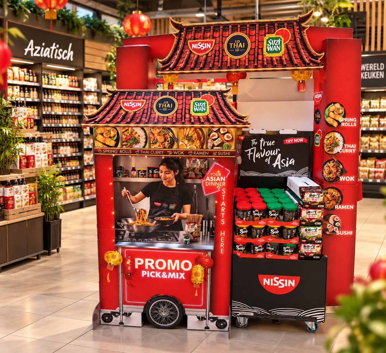 Aziatische Streetfoodpromotie in de supermarkt Aziatische Streetfoodpromotie in de supermarkt